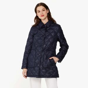 Kate Spade Gingham Quilted Coat Navy